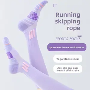 Spring and summer special sports function calf socks women's fitness running ******** rope compression elastic thin legs long tube pressure socks Colorful Striped Knee