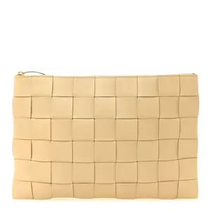 Pre-owned Bottega Veneta Nappa Maxi Intrecciato Leather Small Leather Goods Nappa Maxi Intrecciato Large Cassette Flat Zip Pouch Porridge