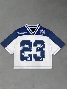 Men's Short Sleeve T-Shirt, Summer Sports Jersey, Number 23 V-Neck Casual Fashion Loose Soft Printed Tee, Fall & Winter Style