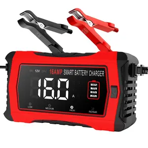 Smart Car Battery Charger, 16 - Amp Battery Charger, 6V/12V/24V, Automotive Battery Maintainer, Trickle Charger for Car, SUV, Motorcycle, Boat, Lead - Acid, Lithium, LiFePo4 Battery Vehicle Truck