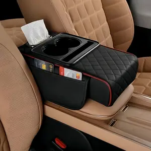Car Armrest Box Elevator Pad Paper Holder, Four-In-One Multi-Function Car Center Console, Cup Rack, PU Leather, Multiple Colors, Car Interior Accessory, Car Organizers and Storage Box