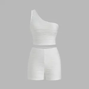 Cider [2 colors, size 2-10] Asymmetrical Neck Crop Top & Shorts Matching Set