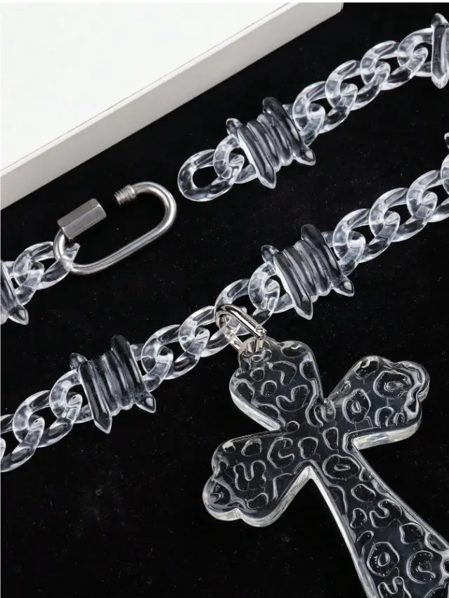 1pc Cross Pendant Necklace With Transparent Multicolor Acrylic Thorn Chain, Suitable For Men