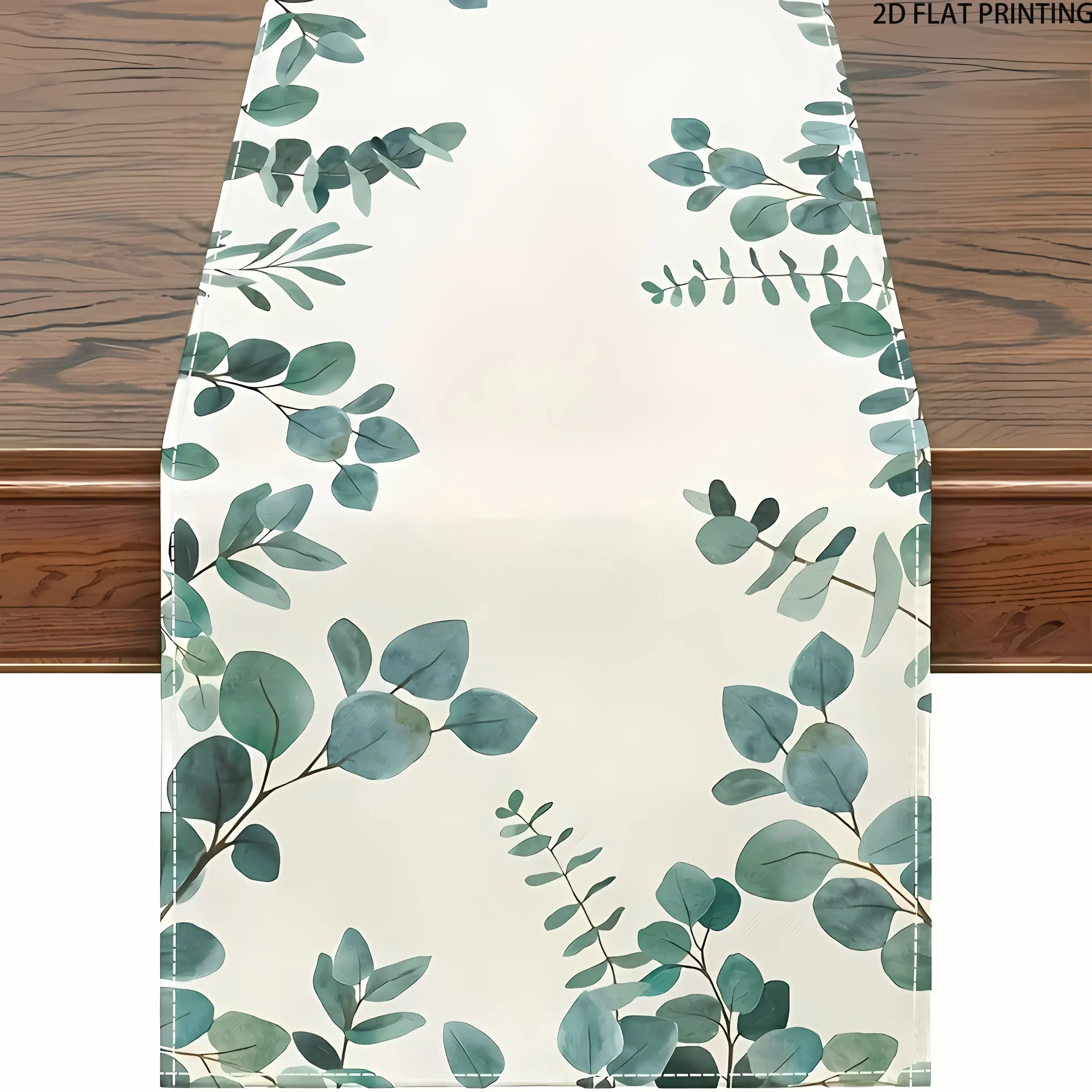 2D flat printing, 1 piece/2 pieces/4 pieces/6 pieces/8 pieces/5 pieces set/7 pieces set, willow leaf green tablecloth set, linen rectangular table flag and placemat, used for indoor and outdoor dining table decoration
