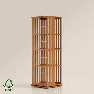 YOWOS Rotating Bookshelf,360° Lazy Display Book Case 4 Tiers,Bamboo Narrow Wooden Bookshelves Tower,Bookcase Storage Rack Rotating,Spinning Shelf Organizer Storage for Home Office Study Organizing Furniture Stand