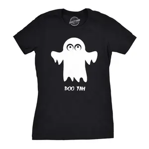 Womens Boo Yah Funny Spooky Cute Halloween Fall Ghost T shirt Funny Womens T Shirts Cute Vintage Fashion Casual Ladies T-Shirt Gift Halloween Tops for Women Women's Novelty Tees Black