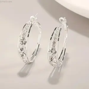 Sparkling Rhinestone Hoop Earrings, Elegant Simple Round Jewelry with Stainless Steel Posts, Zinc Alloy Fashion Earring for Women Gifting and Dress Matching