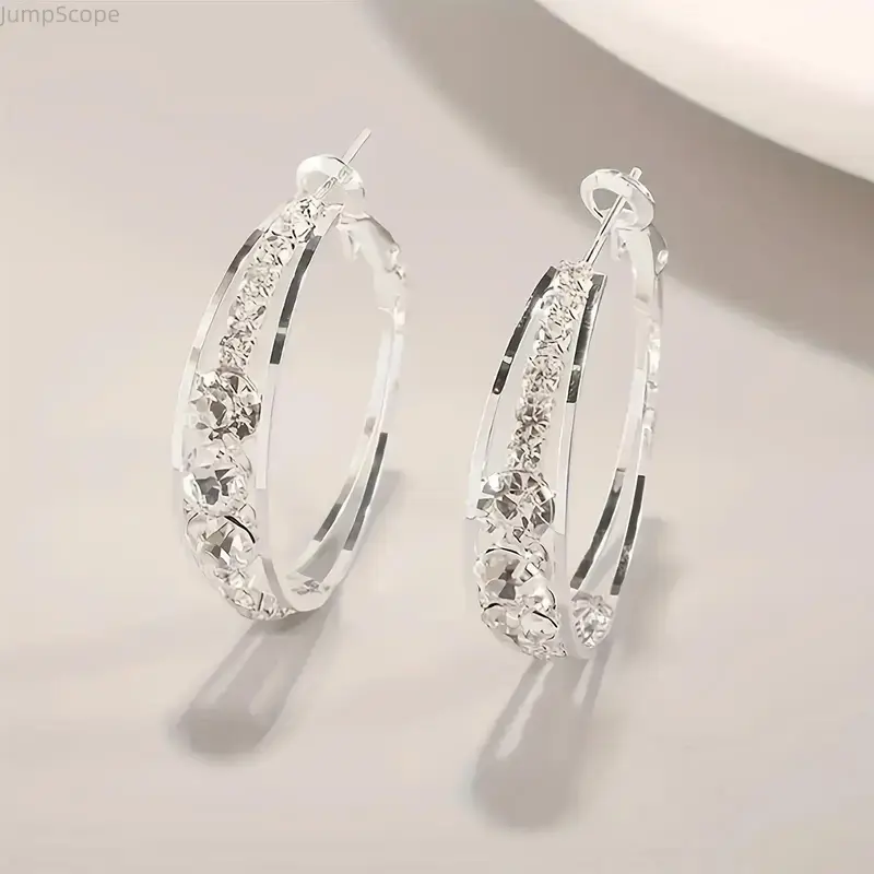 Crystal Hoop Earrings for Women, Elegant Rhinestone Stylish Jewelry Made with Durable Zinc Alloy & Stainless Steel Posts, Elegant Minimalist Earrings, Daily Wear Earrings