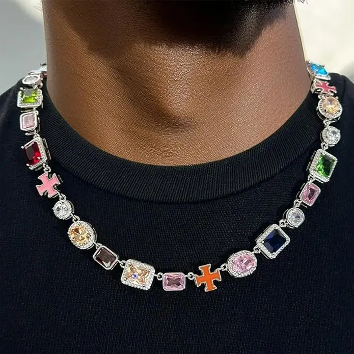 Colored gemstone necklace accessory - Women's jewelry - Hip-hop necklace accessory