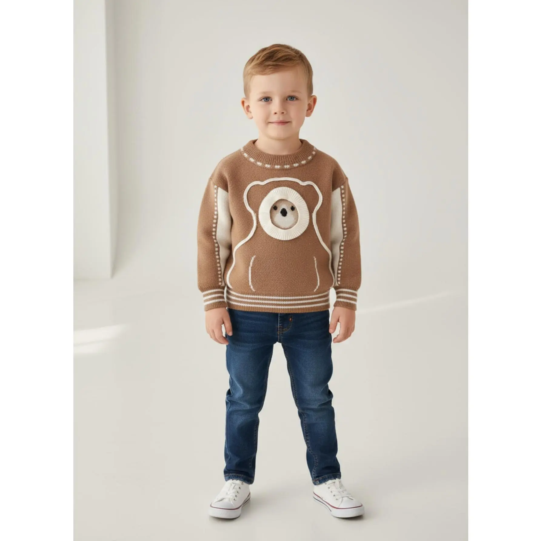 Boys' Thick Pullover Sweater with Animal Graphic - Casual Long Sleeve Pull On Fall Top, Machine Washable, Crew Neck, Knit, Pullovers