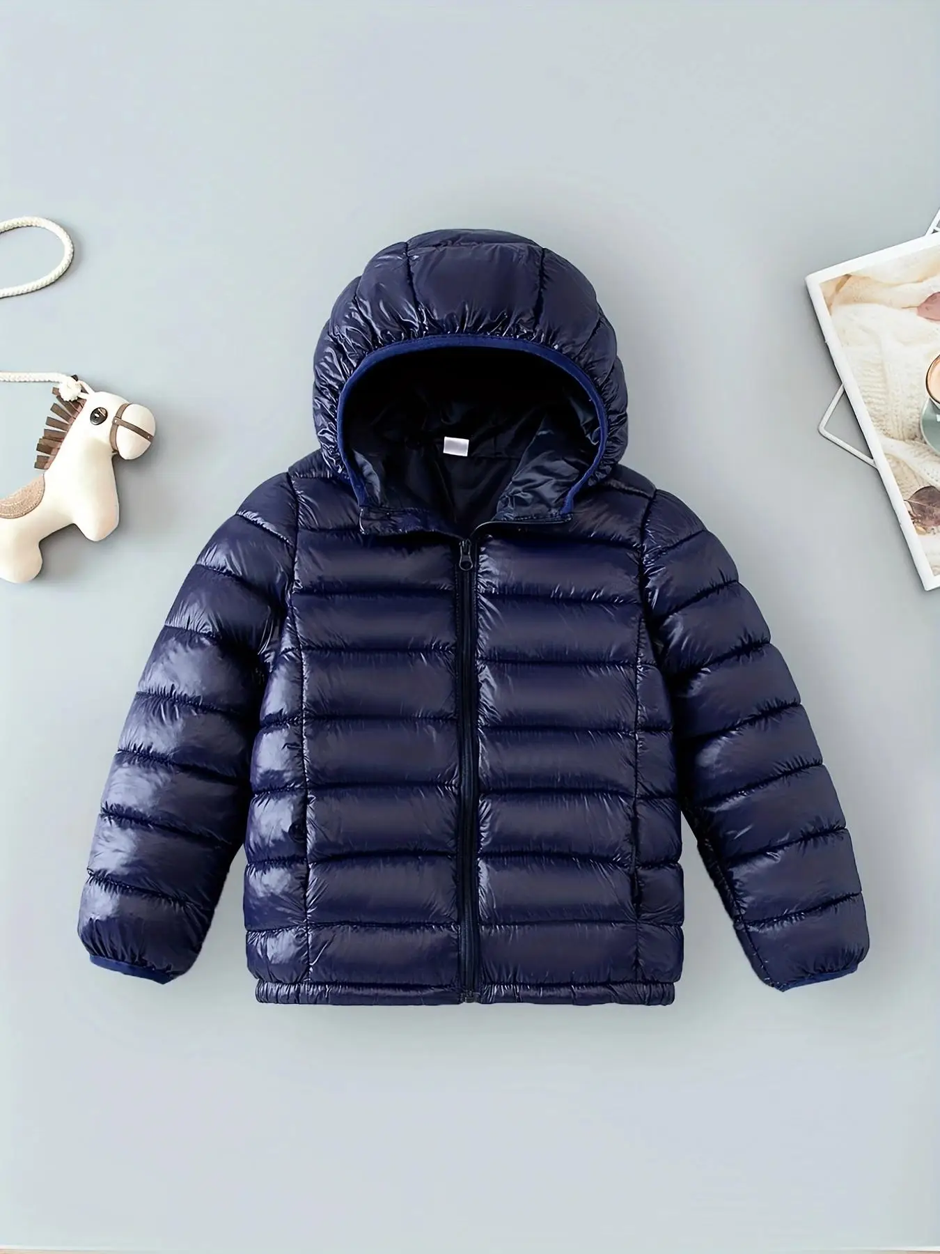 Boy's Solid Zip Up Hooded Winter Coat, Casual Long Sleeve Puffer Outerwear for Fall & Winter, Kids Clothes for Daily Wear