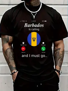 100% Cotton Barbados Is Calling And I Must Go Barbados Flag Shirt T-Shirt Women's Men's Graphic Tee Crew Neck summer vacation Tops