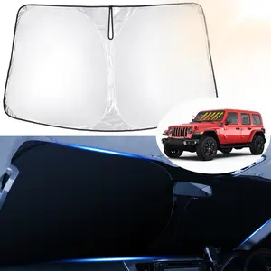 Canvcle Windshield Sun Shade for 2018-2024 2025 2026 Jeep Wrangler JL & 2/4 Door 4XE &2020-2026 Jeep Gladiator JT Front Window Accessories Sun Shade Sun Protector Foldable Block Sun UV Rays