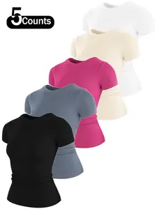 Women's Solid Color Raglan Sleeve Sports Tee, Casual Comfy Breathable Short Sleeve T-shirt for Gym Workout Running, Ladies Sportswear for All Seasons