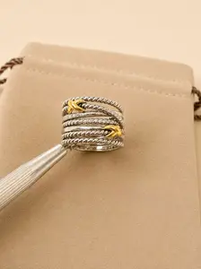 DY Inspired Cross Over Ring with Gold Cross