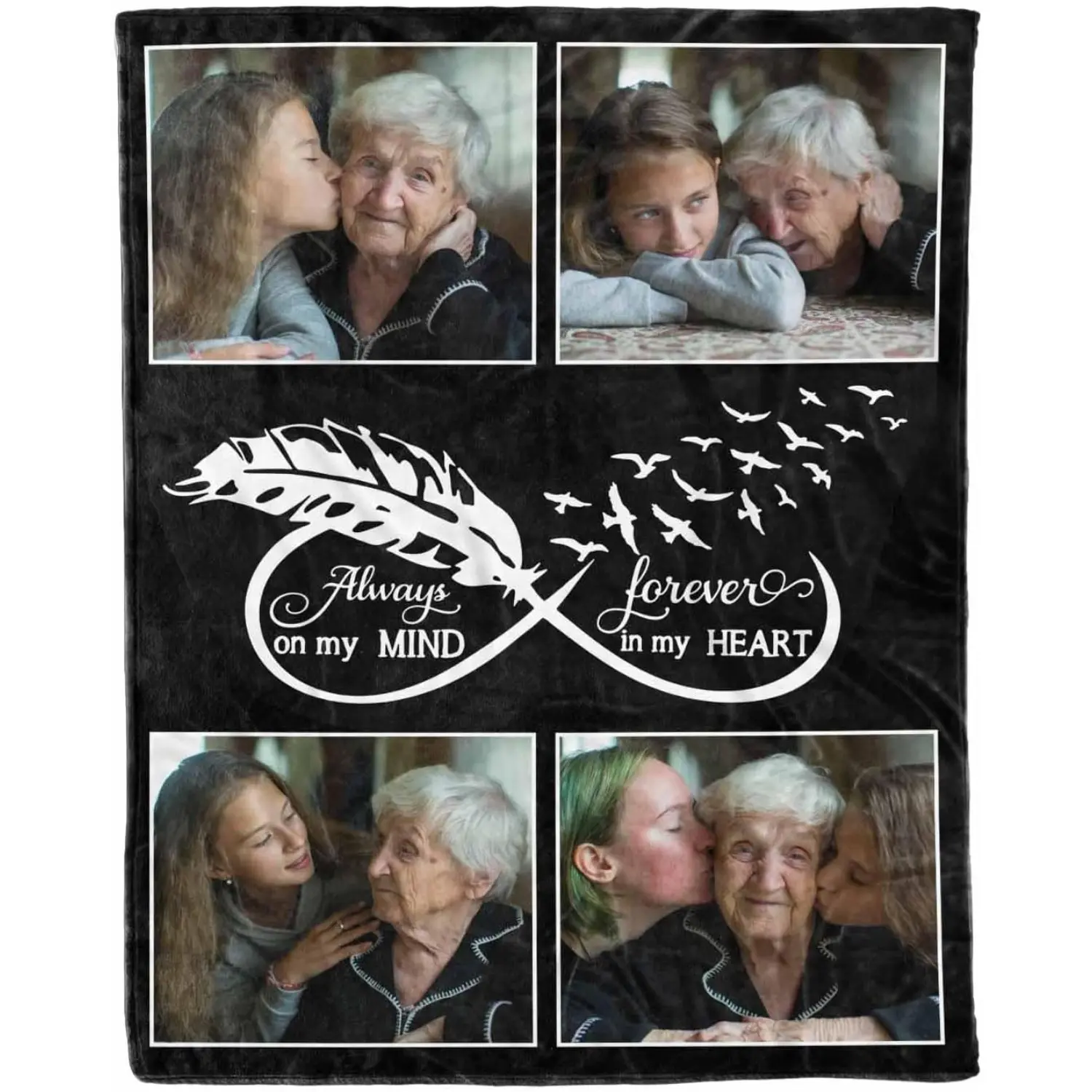 Custom Memory Blanket for Loved Ones - Personalized Photo Memorial Throw with "Always on My Mind" & "In My Heart" Design, Soft Flannel Fabric, Multi-Size Options, Machine Washable