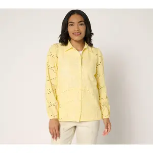 LOGO Lavish by Lori Goldstein 100% Cotton Eyelet Shirt