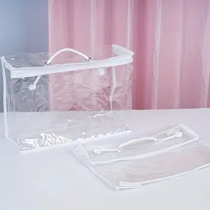 1pc Hand Rope 3D Zipper Bag, Transparent PVC High Quality Travel Storage Bag, Travel Organizer for Toiletries, Cosmetics, Quilt, Blanket, Bedding, Car Sewing, Foldable, White, Hand Wash Only, Casual Style