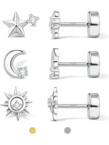 Flat Back Stud Earrings for Women & Men, Hypoallergenic 14k 925 Sterling Silver Posts, Ideal for Helix, Tragus, Cartilage, Studs Earrings