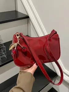 New Fashion Classic Versatile PU Shoulder Bag, Includes Cherry Hanging, French Long Bread Bag, Women's Shoulder Bag for Shopping, Commuting, Travel