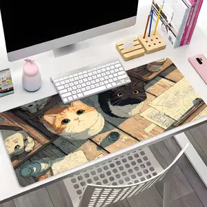 Cozy Studio Cats XXL Gaming Mouse Pad, Cute Aesthetics Desk Mat, Anti-Slip Rubber Base Desk Pad for Office & Gaming, Cute Cat Themed Pad for Cat Owners, Nice Present for Family & Friends