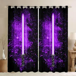 Lightsaber Curtains for Boys Teens,Purple Window Curtains,Home Decor Tie Dye Rod Pocket Thermal Insulated Window Treatment Drapes,Room Decoration
