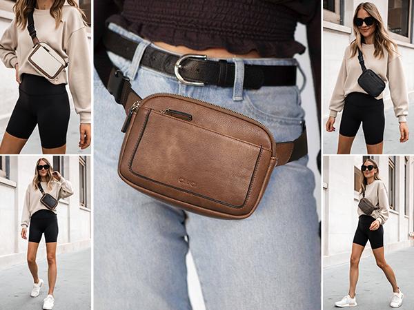 CLUCI TikTokShopSpringGlowUp Belt Bag for Women, Mini Everywhere Crossbody Waist Bag Adjustable Strap, Vegan Leather Women's Fanny Pack Pouch Zipper Compact Durable