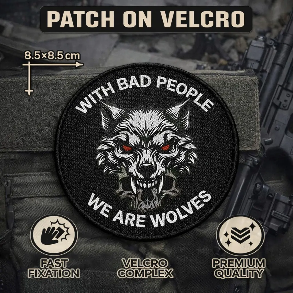 Tactical Wolf Pattern Velcro Patch, Hand Embroidered Military Morale Badge, Backpack Vest Hat Accessory, Unique Embroidery, Embroidery Patches