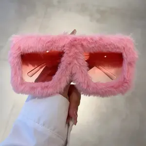 Cute Fuzzy Frame Fashion Glasses for Women - Pink Color, Soft Material, Lightweight Design, Ideal Beach Accessories