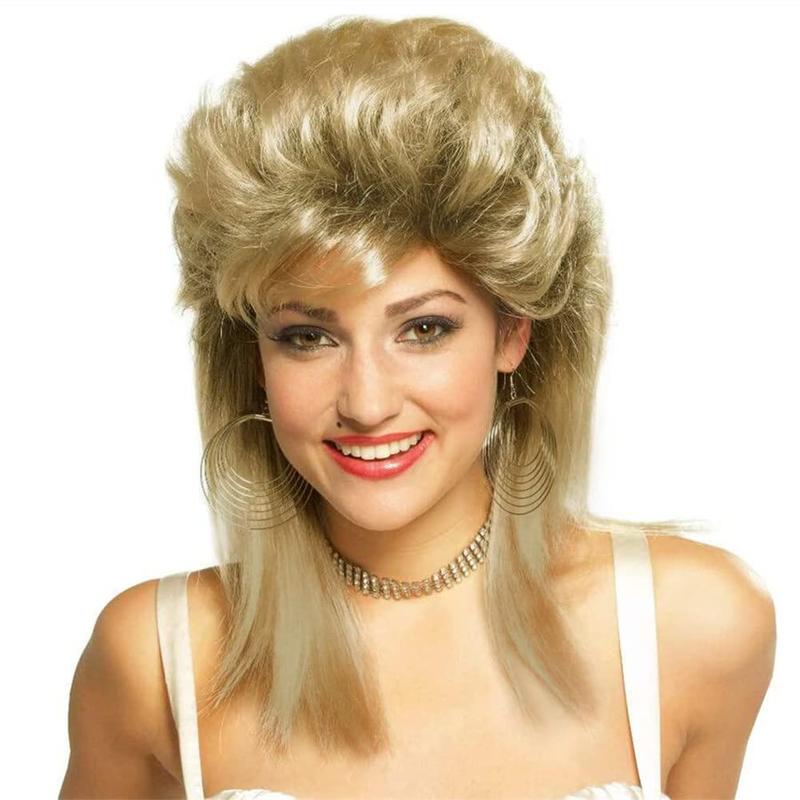 Blonde Mullet Wigs for Women 80s Costume Wig Curly Soft Heat Resistant Shoulder Length Hair Rocker Cosplay Synthetic Wigs (Blonde) Blonde Mullet Wigs for Women 80s Costume Wig Curly Soft Heat Resistant Shoulder Length Hair Rocker Cosplay Synthetic Wigs (Blonde)