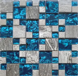 Glossy Glass Backsplash Decorative Kitchen Tile Polished Marble Mosaic Tiles Sticker Smooth Versailles Pattern Bathroom Fireplace Decor Wall Tile