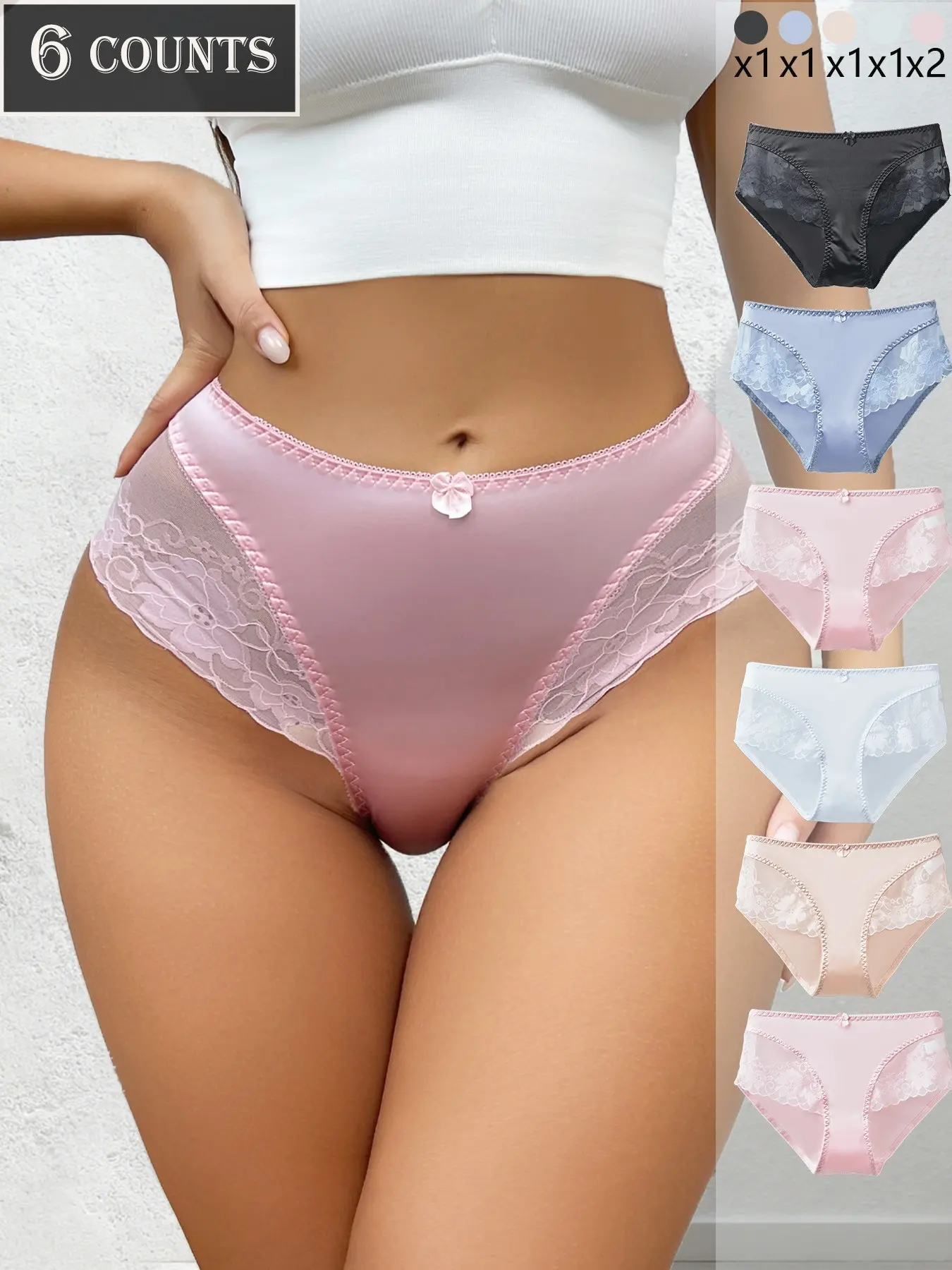 Dorsu 6-Piece High Stretch Lace Triangle Panty Underwear Set, Soft Comfy Underwear, Bow and Lace Design for Comfort, Elegant, Chic, Valentine's Gift, Selected high-quality, skin-friendly, soft fabric for comfortable wear, Womenswear, Fitted Lace Panties