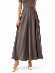 Women’s High Waist Satin Maxi Skirt Stretchy A-Line Flowy Skirt for Daily Wear