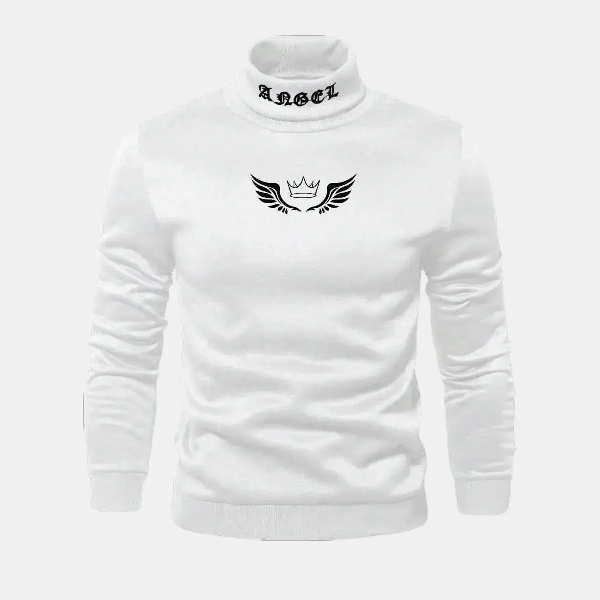 Men's High Neck Turtleneck Sweatshirt, Casual Wing Print Graphic, Colorblock Polyester Long-Sleeve Pullover