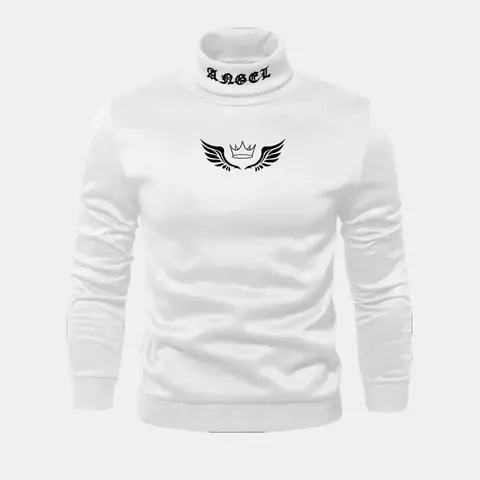 YAEEM Men's Regular Fit High Neck Casual Sweatshirt - Gothic Angel Wing Cute Cartoon Graphic Print, Long Sleeve Polyester Stretch Pullover, Chic, Dry Clean Compatible