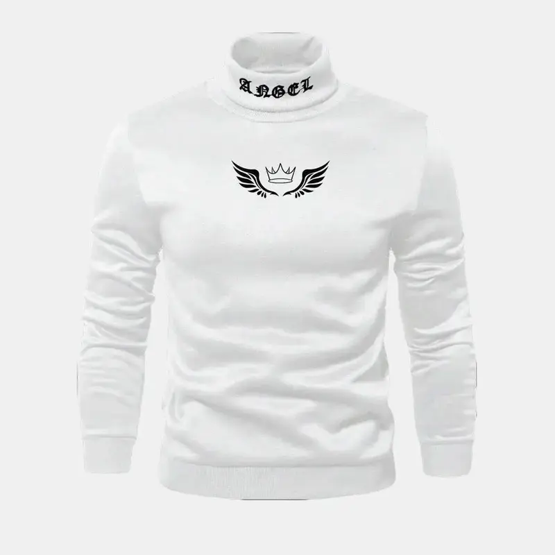 YAEEM Men's Regular Fit High Neck Casual Sweatshirt - Gothic Angel Wing Cute Cartoon Graphic Print, Long Sleeve Polyester Stretch Pullover, Chic, Dry Clean Compatible