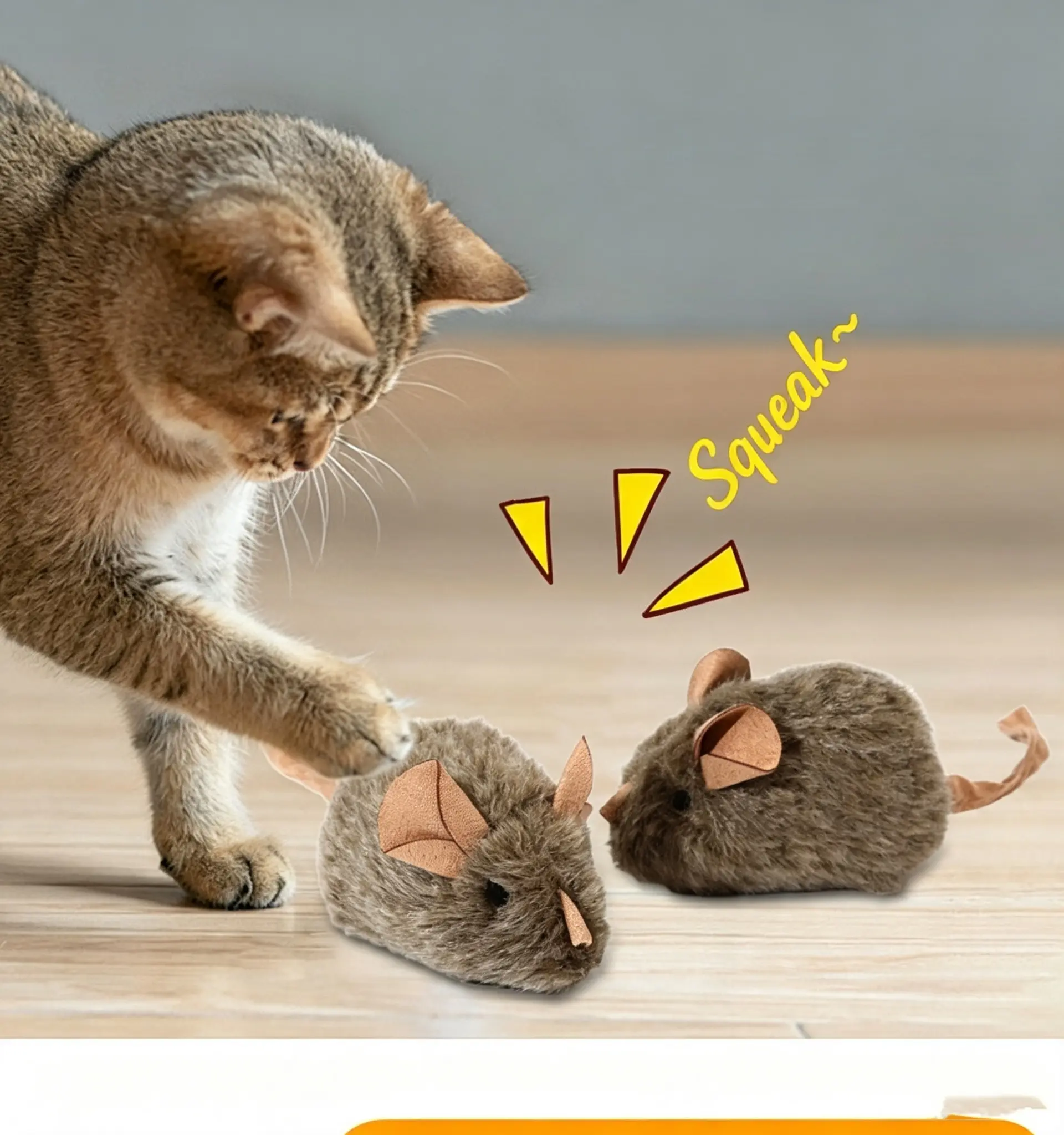 Potaroma 3-Pack Interactive Cat Mice Toys - Realistic Squeaky Plush, Chewable Enrichment for Indoor Kittens & Adult Cats, Fun Gift Set