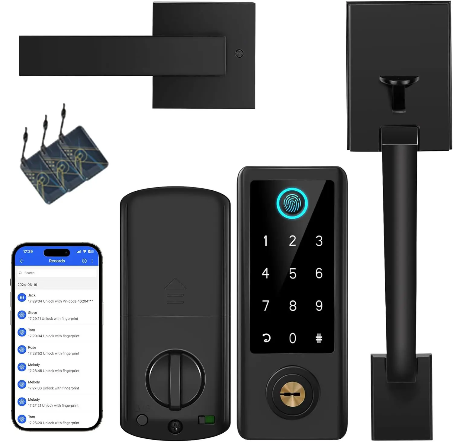 Keyless Entry Door Lock with Handle, Fingerprint Deadbolt Door Lock, Smart Door Locks for Front Door, Electronic Digital Keypad Lock, Easy to Install, Black, Satin Nickel, Aged Bronze