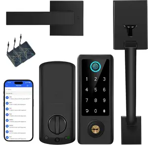 Keyless Entry Door Lock with Handle, Fingerprint Deadbolt Door Lock, Smart Door Locks for Front Door, Electronic Digital Keypad Lock, Easy to Install, Black, Satin Nickel, Aged Bronze