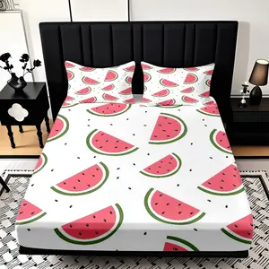 2/3 Piece Watermelon Slice Pattern Theme Pattern Fitted Sheet Set(1*fitted Sheet+1/2*pillowcase No Filling)soft Comfortable Bedding Set,all Season Use,machine Washable,perfect Gift For Family Festivals,Christmas New Year