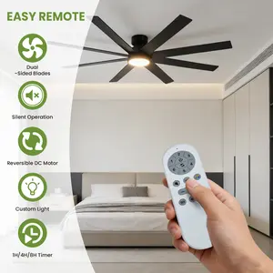 72 Inch Large Ceiling Fan with Lights and Remote, Indoor/Outdoor Black Modern Ceiling Fan, 6 Speed Reversible Quiet DC Motor, 3 CCT, Dual Finish 8 Blades for Kitchen, Living Room, Patio