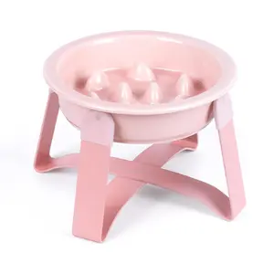 Raised Bowl for Cats,  Slow Feeder Cat Bowl Ceramic Elevated Dog FoodBowl with Metal Stand Raised Pet Slow Bowls Pet FeedingSupplies, Dog & Cat Accessories Pet Accessories