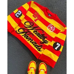 Men Women Hip Hop Letter Embroidery Patchwork Stripe Graphic T Shirt Y2k Harajuku Fashion Round Neck Shirt Long Sleeved T Shirts