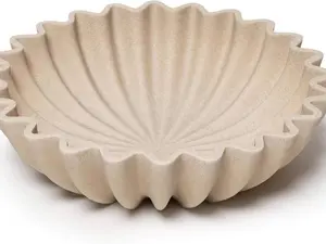 Large Decorative fruit bowl for Home Decor Modern Handicraft Key Bowl for Entryway Table Ruffle Centerpiece Stylish Purse Bowl for Kitchen Counter Coffee Table(Artificial Stone Black)