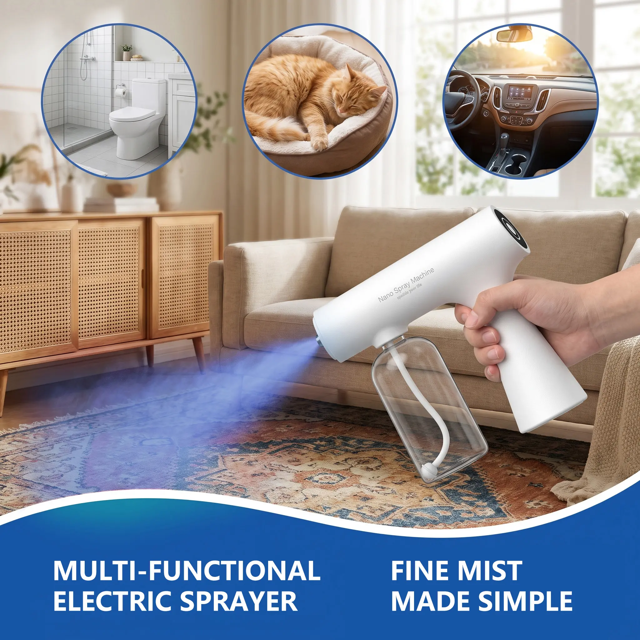 Nano Mist Sprayer, Ultra-Fine & Even Spray Gun for Hair Care, Household Cleaning & Surface Care, Compatible with a Variety of Suitable Liquid Solutions