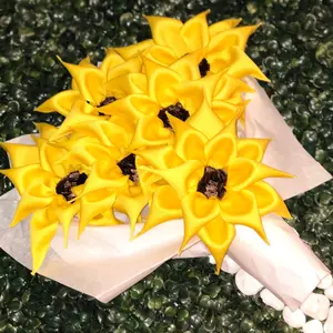 6 count Sunflower ribbon roses not glittered polyester