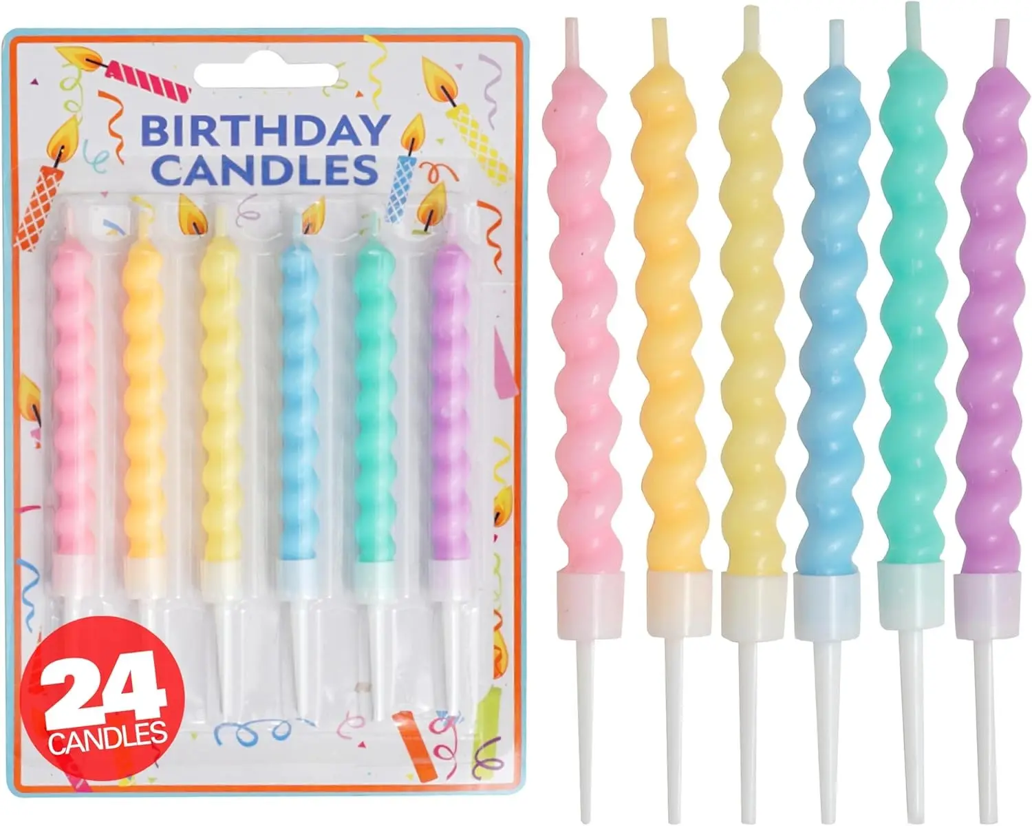 24-Count Pastel Birthday Candles with Holders, Pastel Candle for Cake, Cupcake, Party Celebration