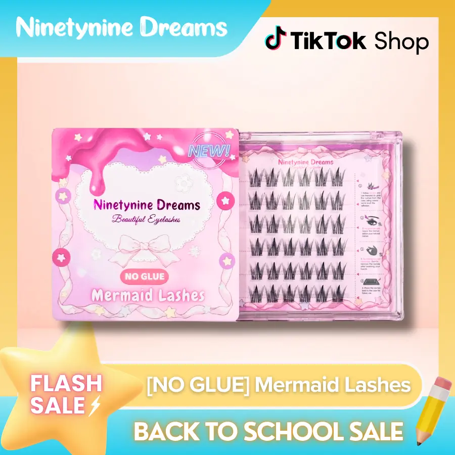 Ninetynine Dreams [NO GLUE] Mermaid Self-Adhesive Press-On Lashes | Self-Adhesive Ultra-Thin Band, 13mm, C++ Curl Spiky Anime Manhua Style, Natural DIY Clusters — Beginner Friendly Trendy Must-Have Makeup Costmetics False Eyelashes
