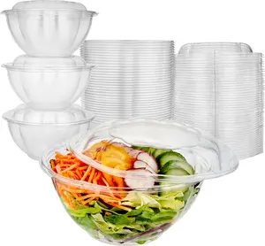 Unicup 50 pack Clear Plastic Salad Bowl with Lid  | Airtight, Lunch, Salads, Parfait, Fruits, Leak Proof,