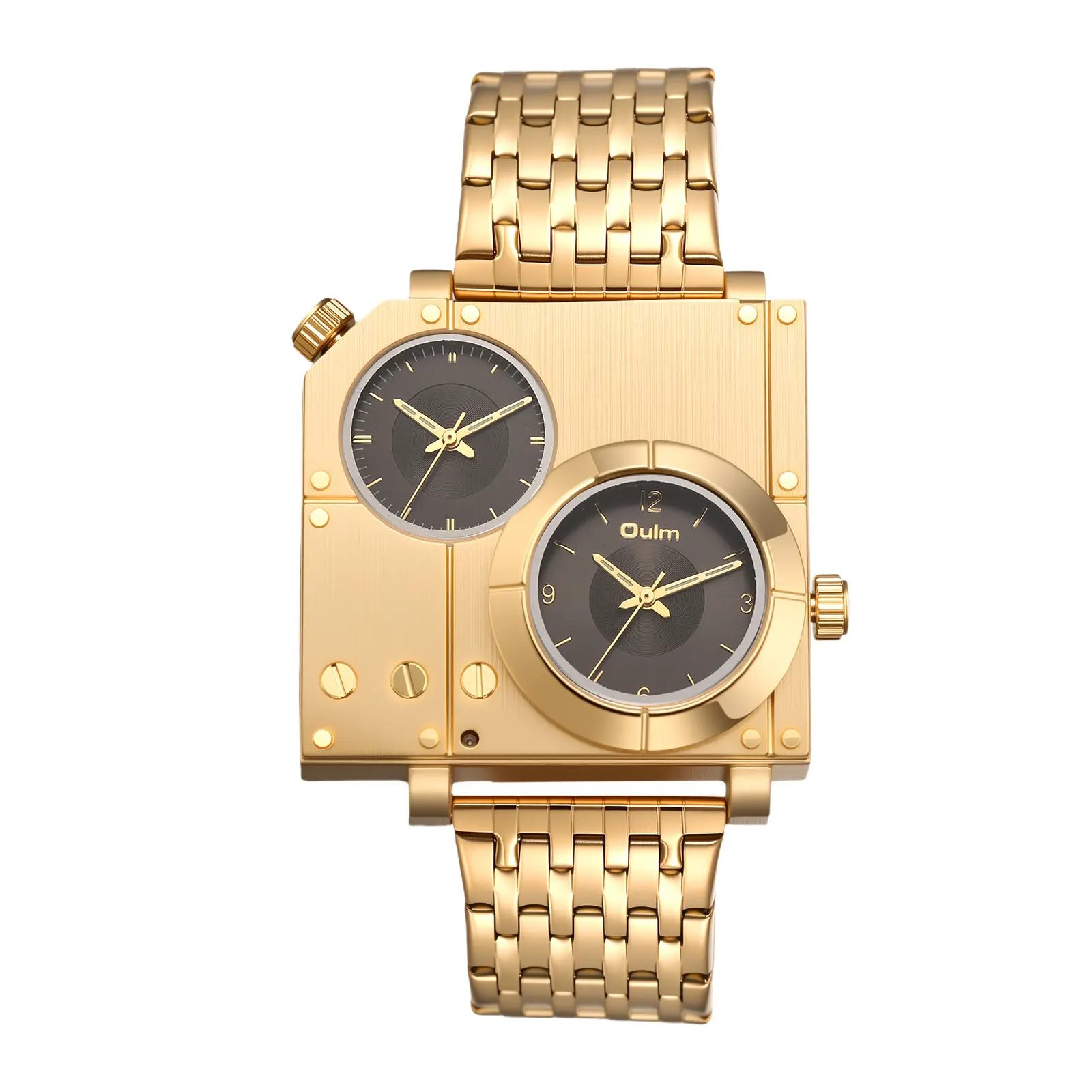 OIDEA Men's Square Quartz Watch - Dual Time Zone, Big Dial, Analog Stainless Steel Removable Band, Casual Dress Wrist Watch for Business & Daily Wear, Square Quartz Watches